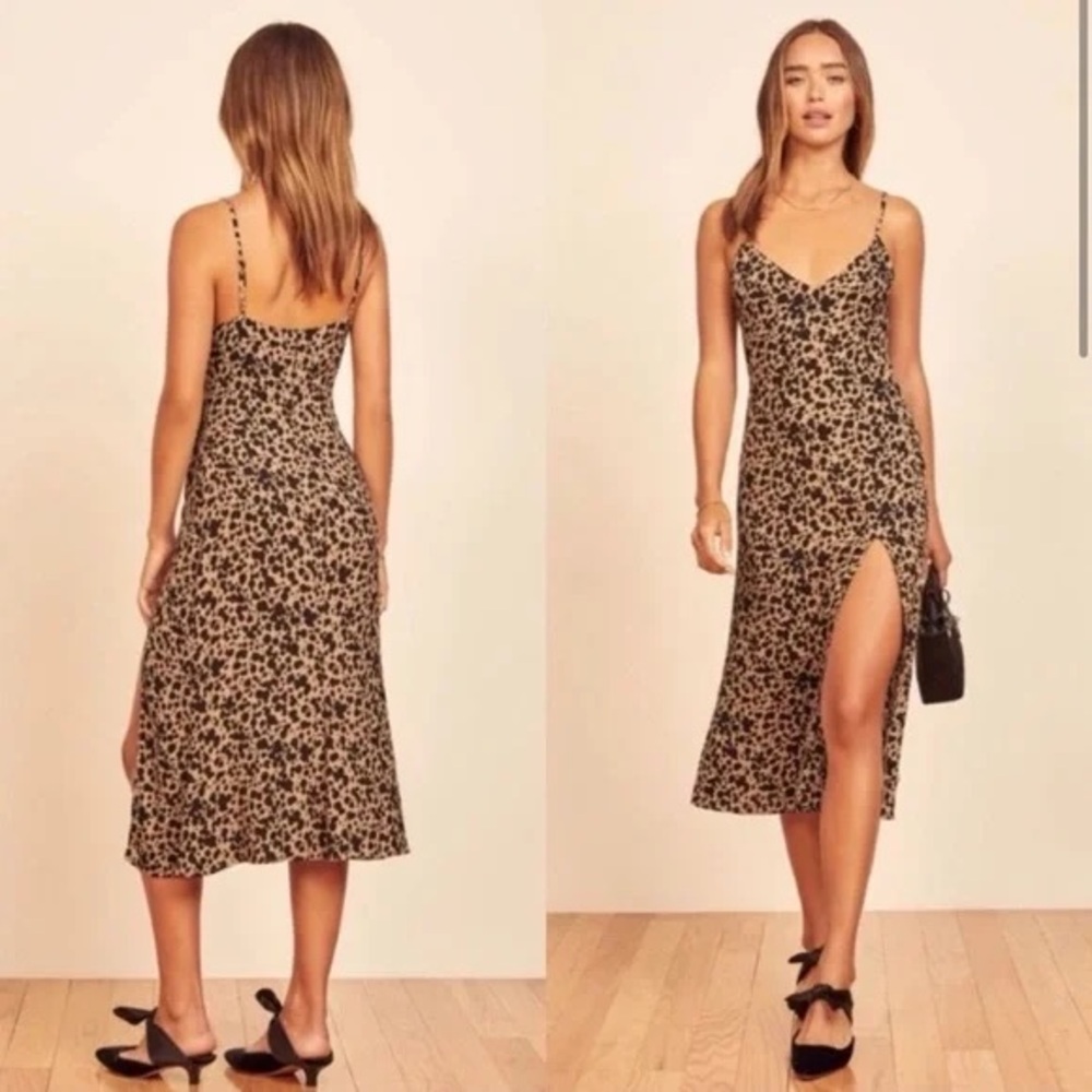 Reformation Crimini Spotted Midi Slip Dress